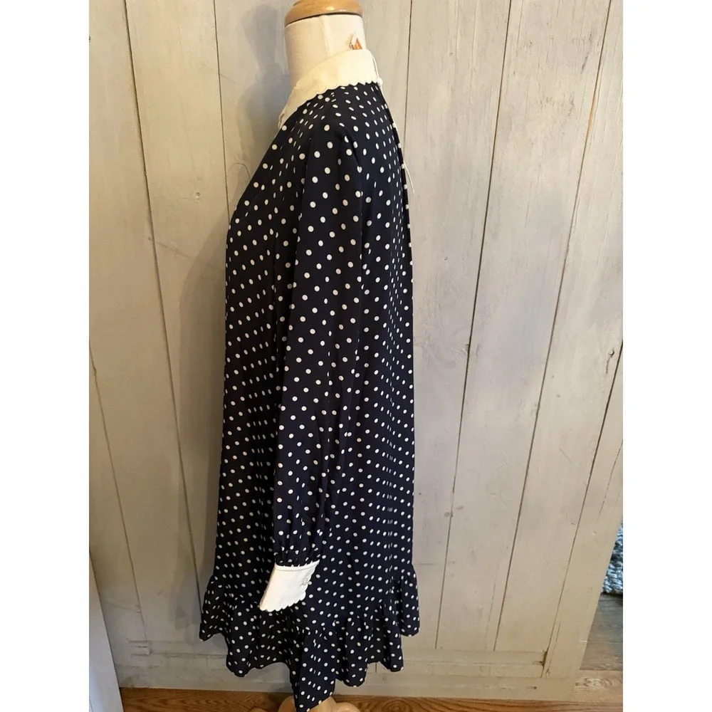 Tory Burch Cora Silk Dress 6 Button Up Preppy Classic Navy Polka Dot‎ New $498